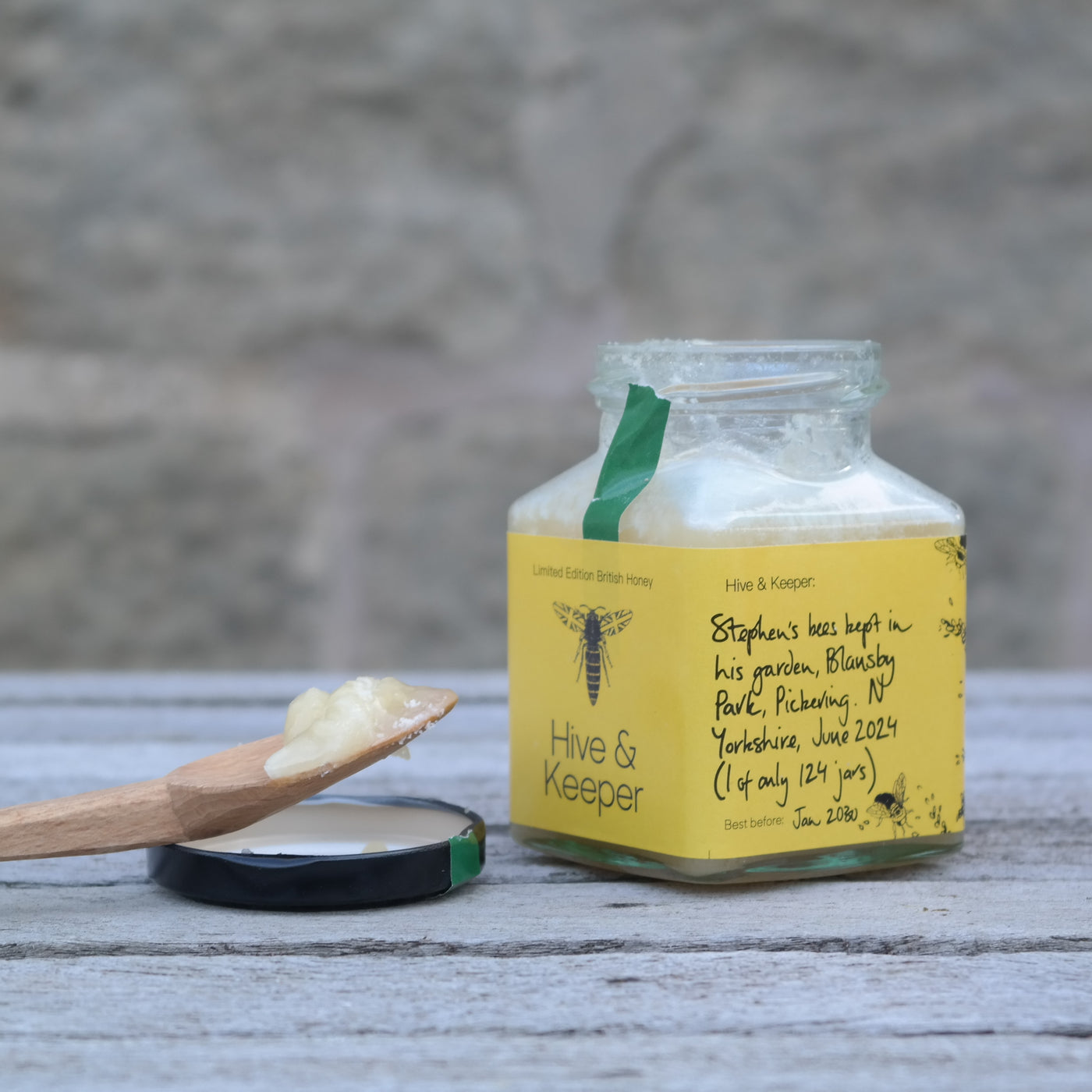 Honey from bees kept in a back garden, near Pickering, North Yorkshire
