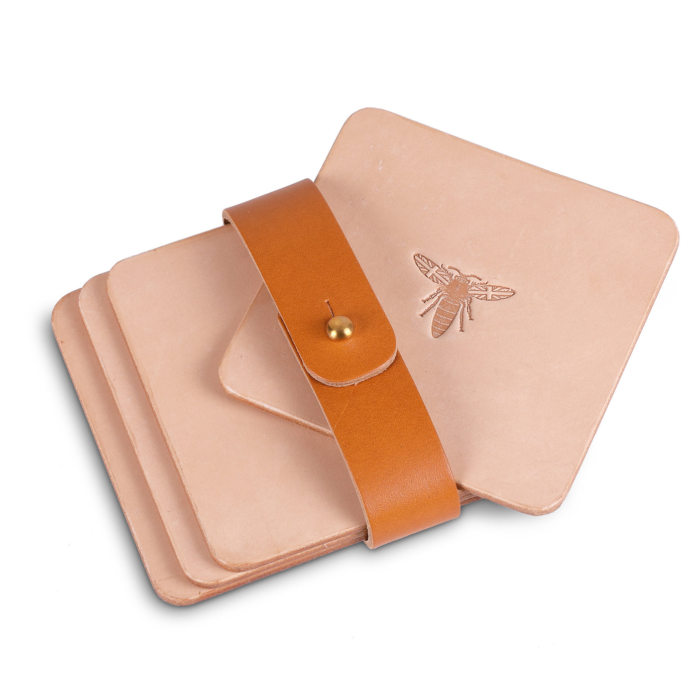 Set of 4 hand made leather coasters: Square
