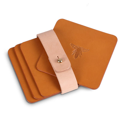 Set of 4 hand made leather coasters: Square